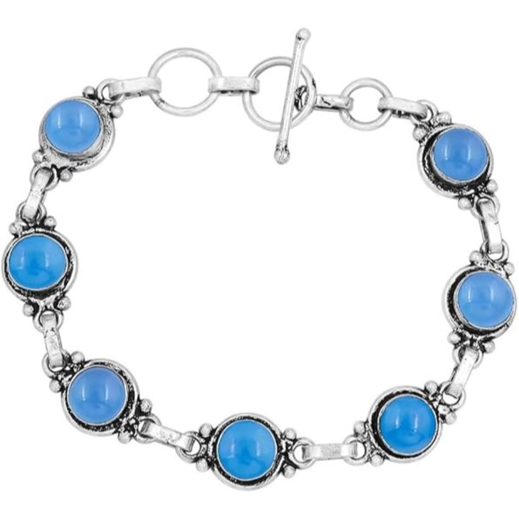 Chalcedony Vintage Bohemian Style Gemstones Silver Plated Bracelets